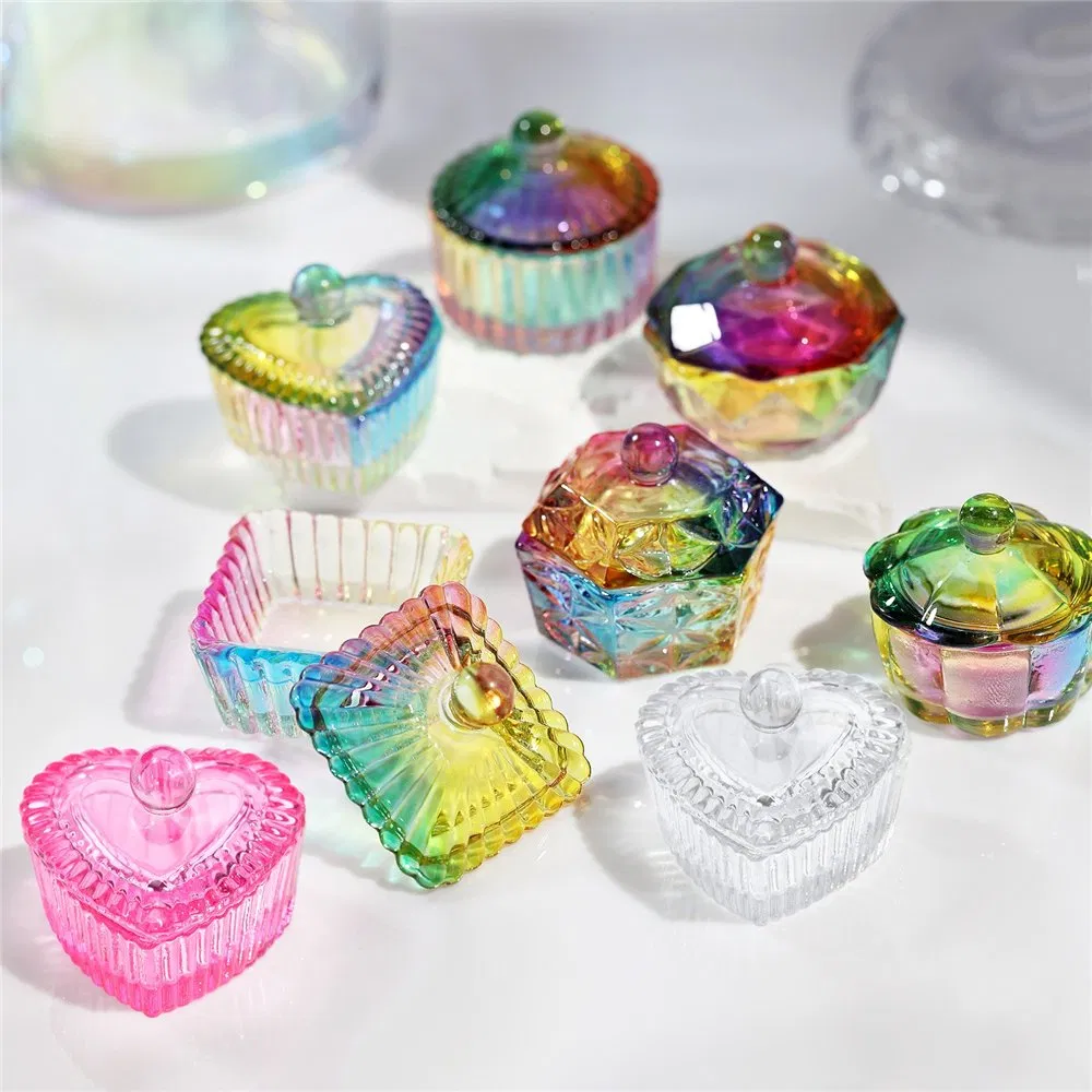 Clorful Glass Nail Wash Pen Cup Liquid Powder Crystal Lid Cup Nail Tool Bowl Glassware Container Dappen Dish Nails