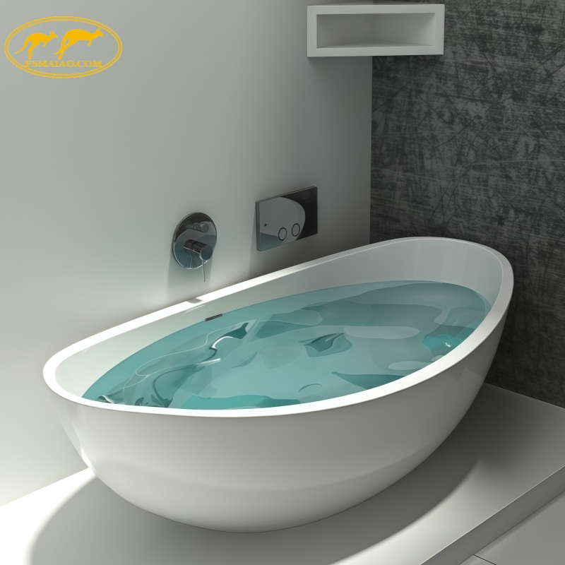 Oval Portable Bathtub for Adults Shower White Stone Freestanding Bathtub BS-8635