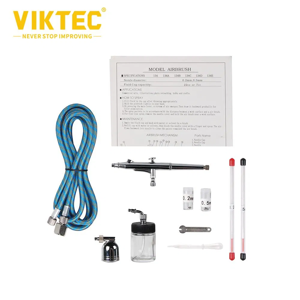 Viktec 9PC 7cc Spray Gun Kit Trigger Spray Gun Dual-Action Airbrush for Art, Craft, Model Paint, Cake Decorating, Tattoos with Cleaning Bottle