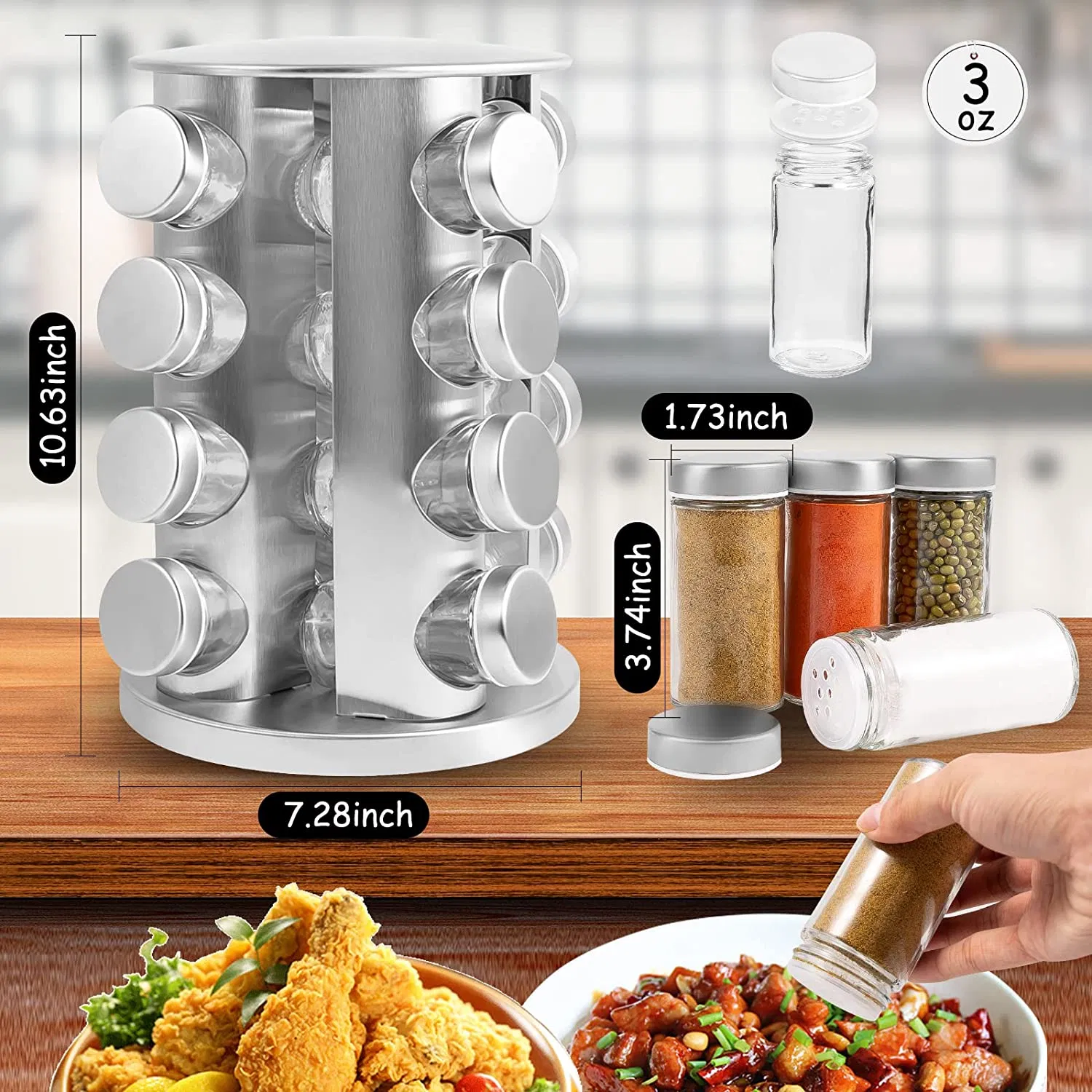 Kitchen Spice Organizer Rack 360 Rotated Spice Rack Rotating Wholesale Display Rack Spice Organizer Storage Kitchen 12 Glass Bottles for Kitchen Storage