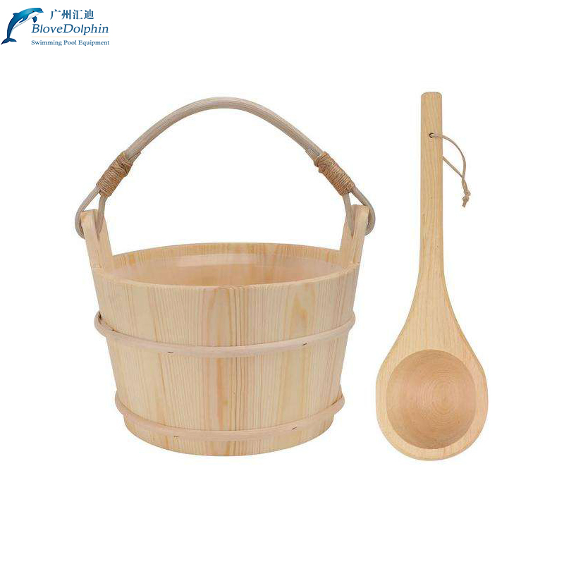 White Pine Wooden Bucket Set, Wooden Spoon and Plastic Liner for Sauna Three Piece Suit