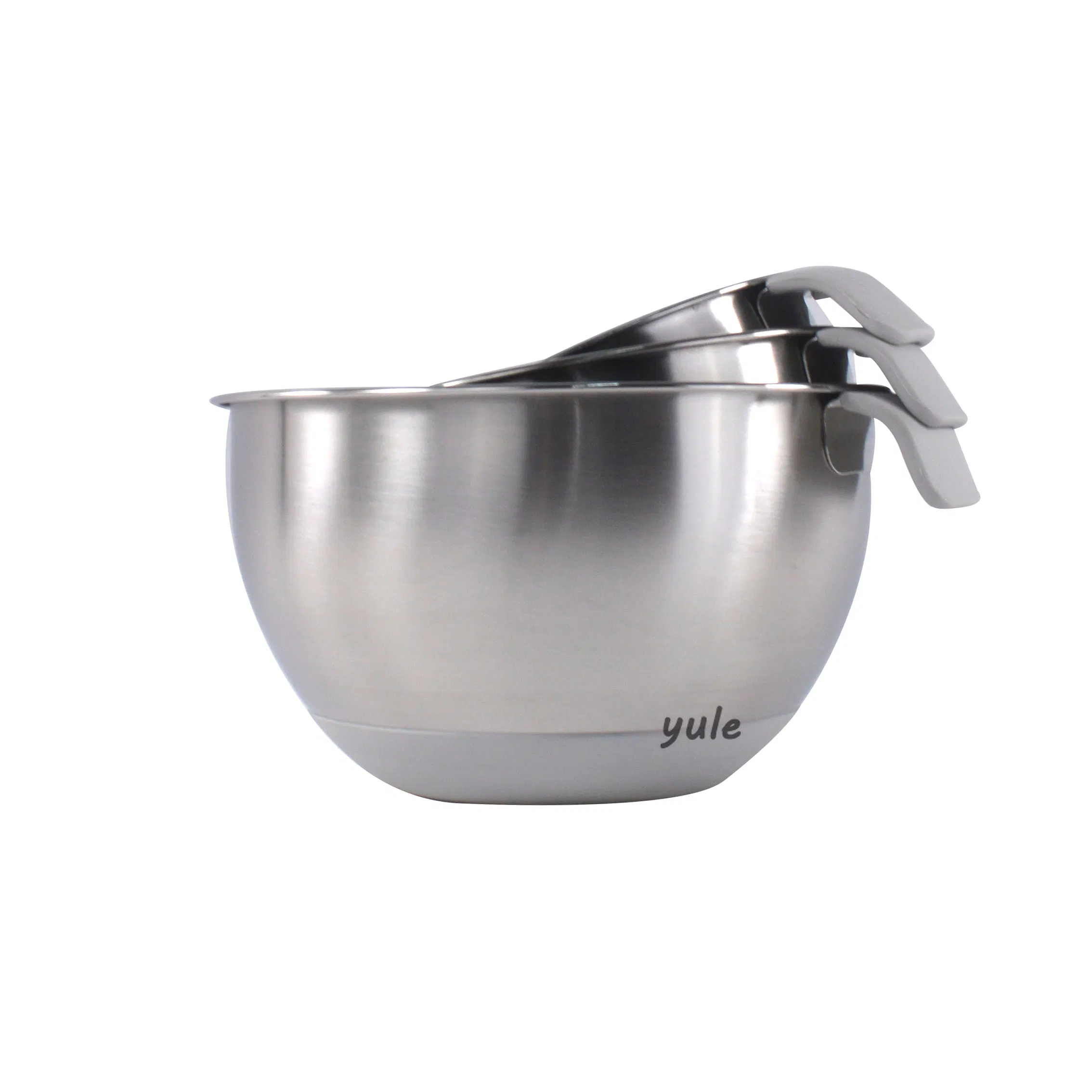 Gray Color Non-Slip Silicone Bottom Stainless Steel Bowl with Handle Stainless Steel Mixing Bowl with Lid