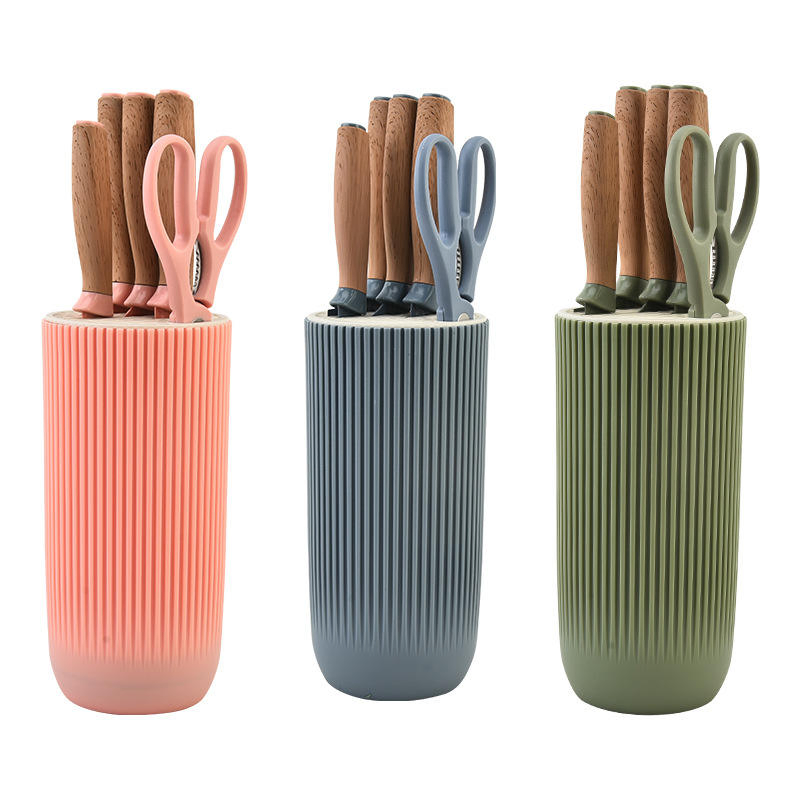 Набор кухонных ножей в ведре, 7 предметов, скандинавский стиль