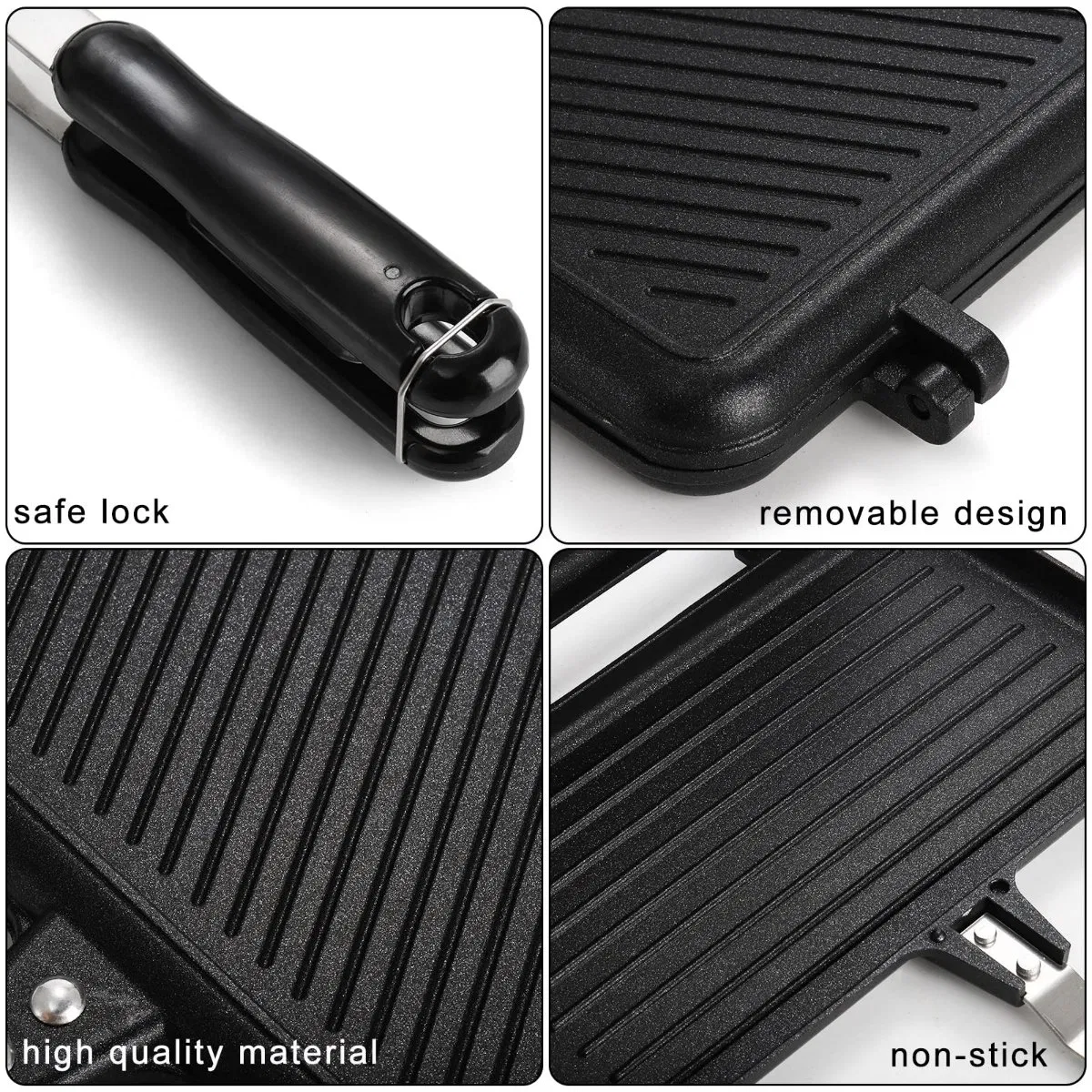 Home Stovetop Toasted Aluminum Flip Handle Pan Non-Stick Gril Panini Sandwich Maker