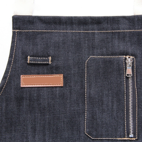 Denim Jean Kitchen Apron with Leather Piece for Bar Taff