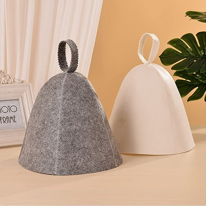 Wool Sauna Hat Sauna Cap for Men - Sauna Hat for Women Sauna Cap Grey and White