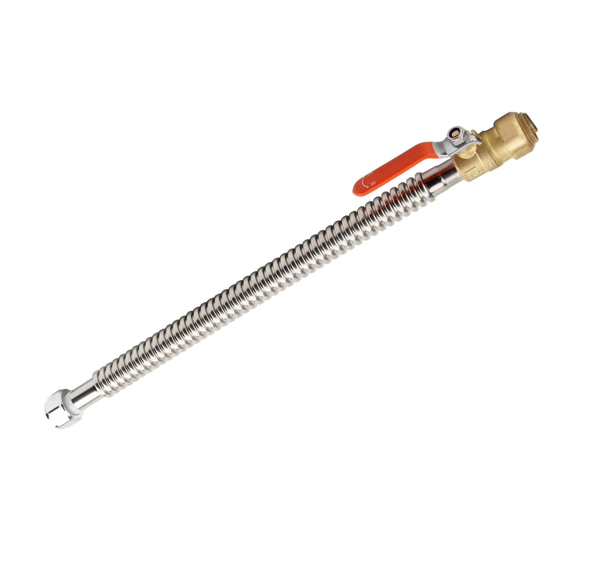 Corrugated Stainless Steel Water Heater Connector with Ball Valve, Push-Fit W/Valve X Fip
