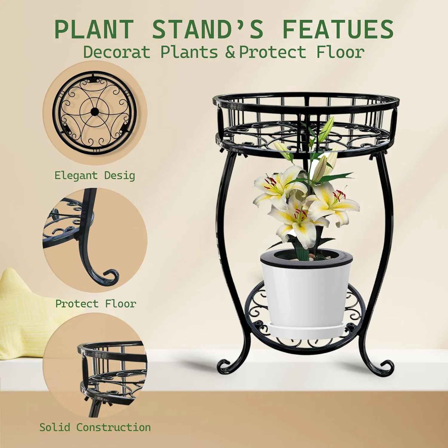 2 Tier Metal Flower Pot Stand Anti-Rust Heavy Duty Plant Holder Shelf for Home