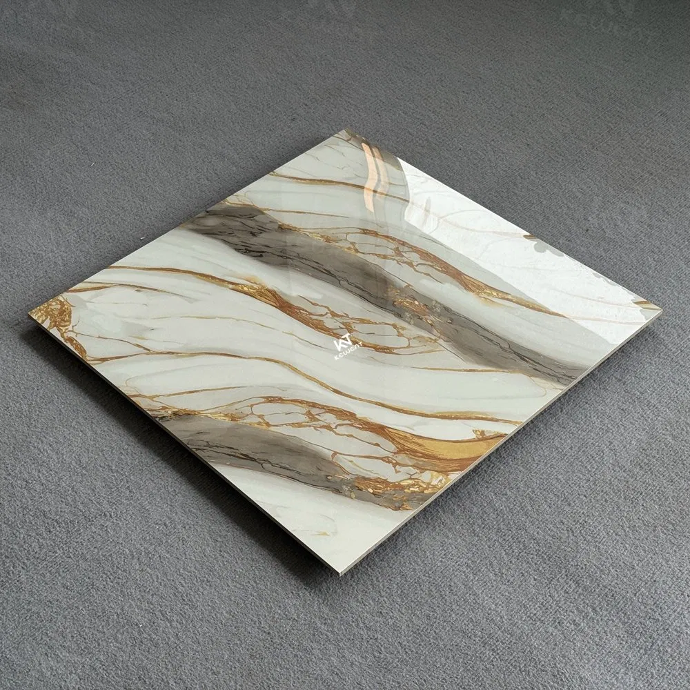 Modern Latest High Grade 60X60 Living Room Luxury Polished Marble Look Porcelain Floor Tile with Gold Vein in China with Prices