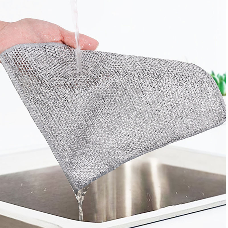 Esun Multifunctional Dish Towel Kitchen Stove Wash Double-Sided Silver Wire Dish Cloth for Cleaning Dishes