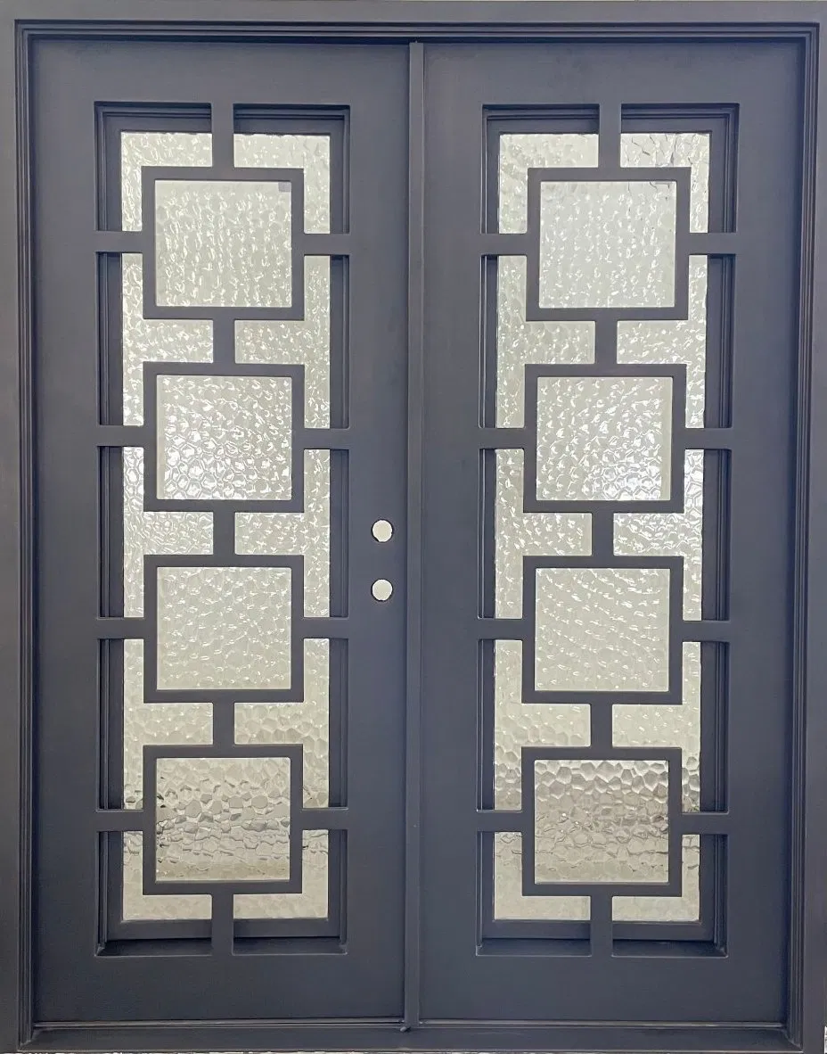 New Design Double Main Glass Door Steel Wrought Iron Doors