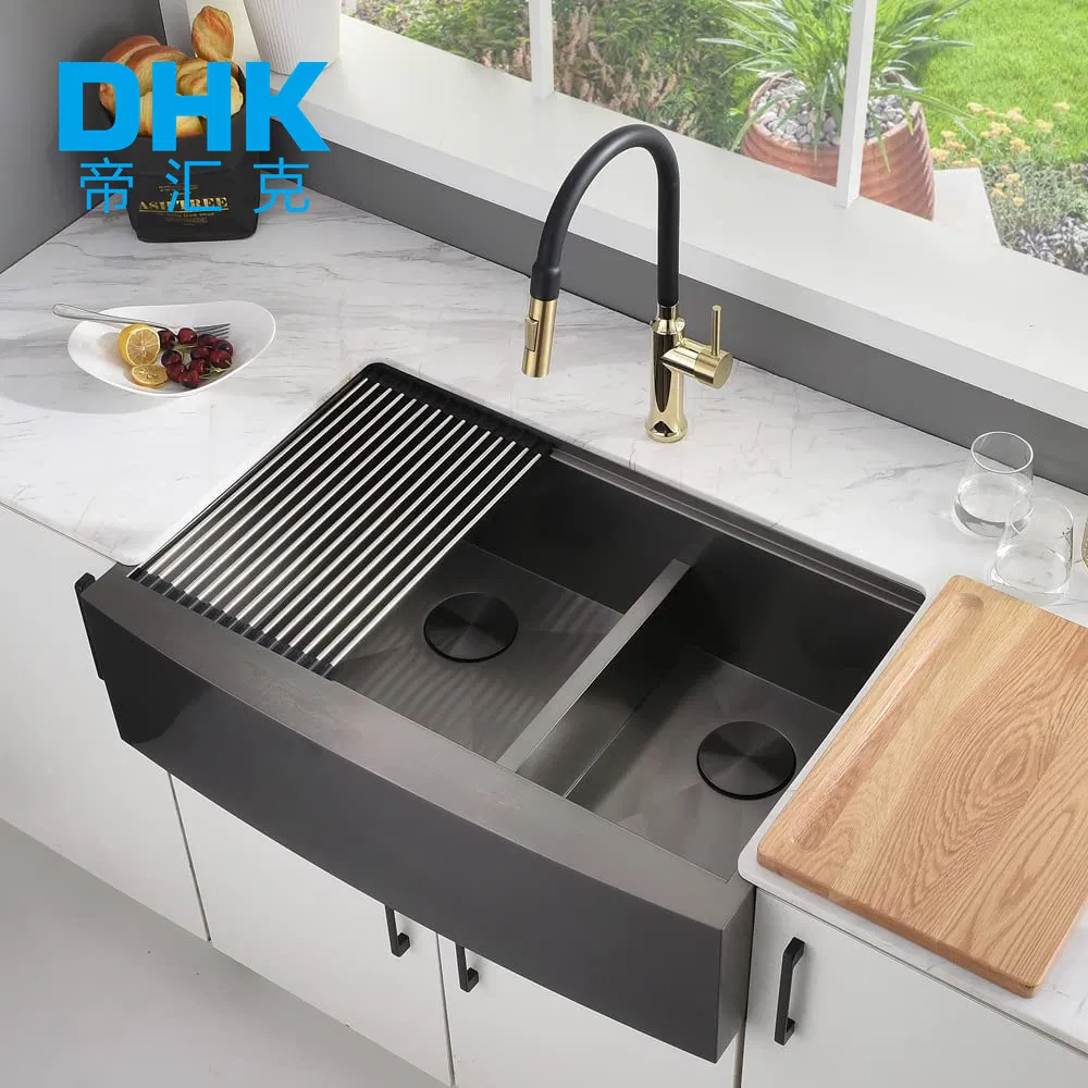 Factory Custom Apron Front Double Bowl Handmade High Quality Stainless Steel Farmhouse Kitchen Sink