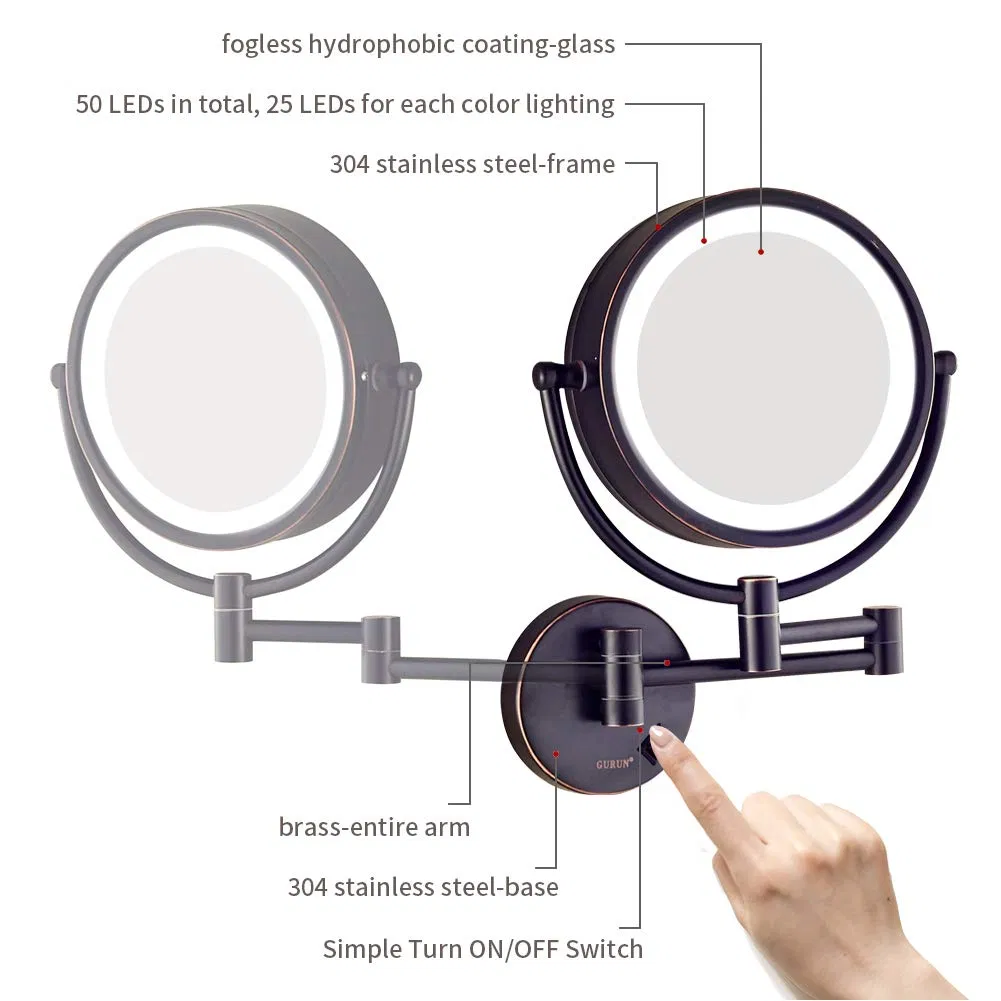 8.5 Inch Magnifying Makeup Mirror with 3 Tones LED Lights Double Sided Vanity Mirror for Bathroom with 10X Magnification