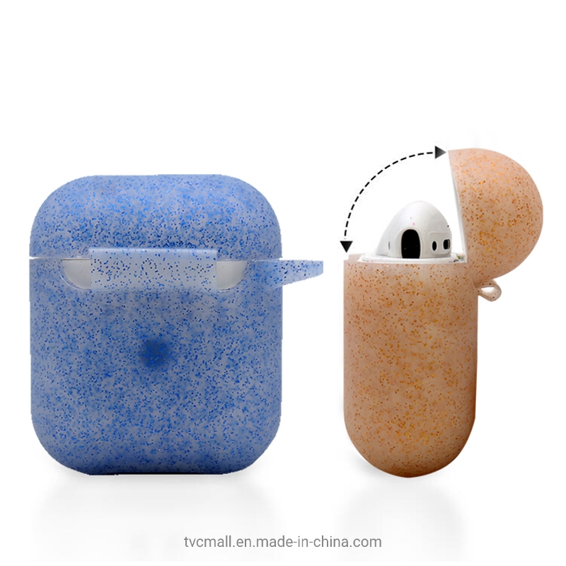 For Apple AirPods with Charging Case (2016)/(2019)/AirPods with Wireless Charging Case (2019) Earphone Glittery Silicone Case Earbuds Protective Shell with Hang