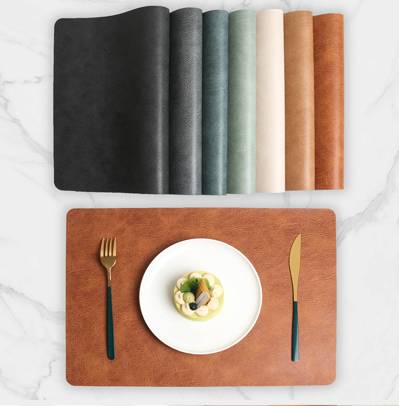 Rectangular Non-Slip Grain Heat-Insulating Mat Oil-Resistant Leather Table Mat for Bowl Placement