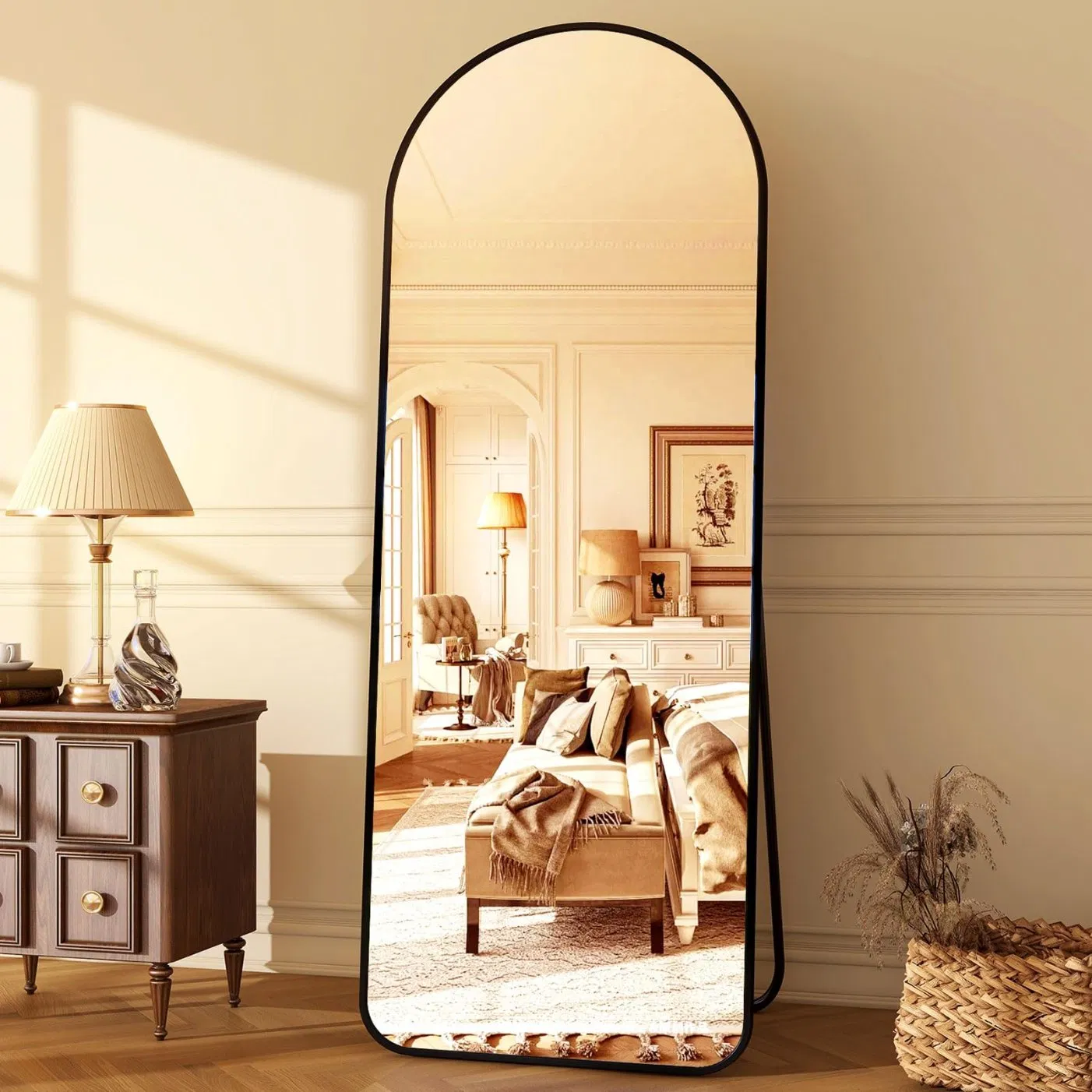 Arched Full Length Mirror Floor Mirrors with Aluminum Alloy Metal Frame Free-Standing Wall Mounted or Leaning Large Bedroom Dressing Mirror Modern