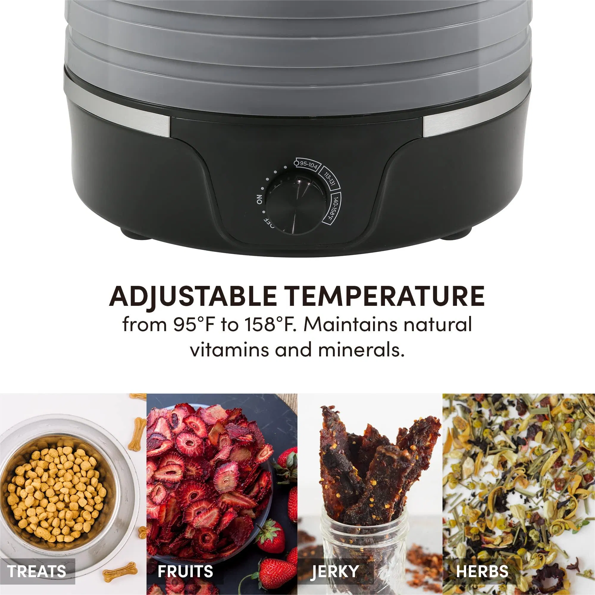 Veggies Fruit Herbs Jerky Adjustable Temperature Controls BPA-Free Trays Adjustable Food Dehydrator