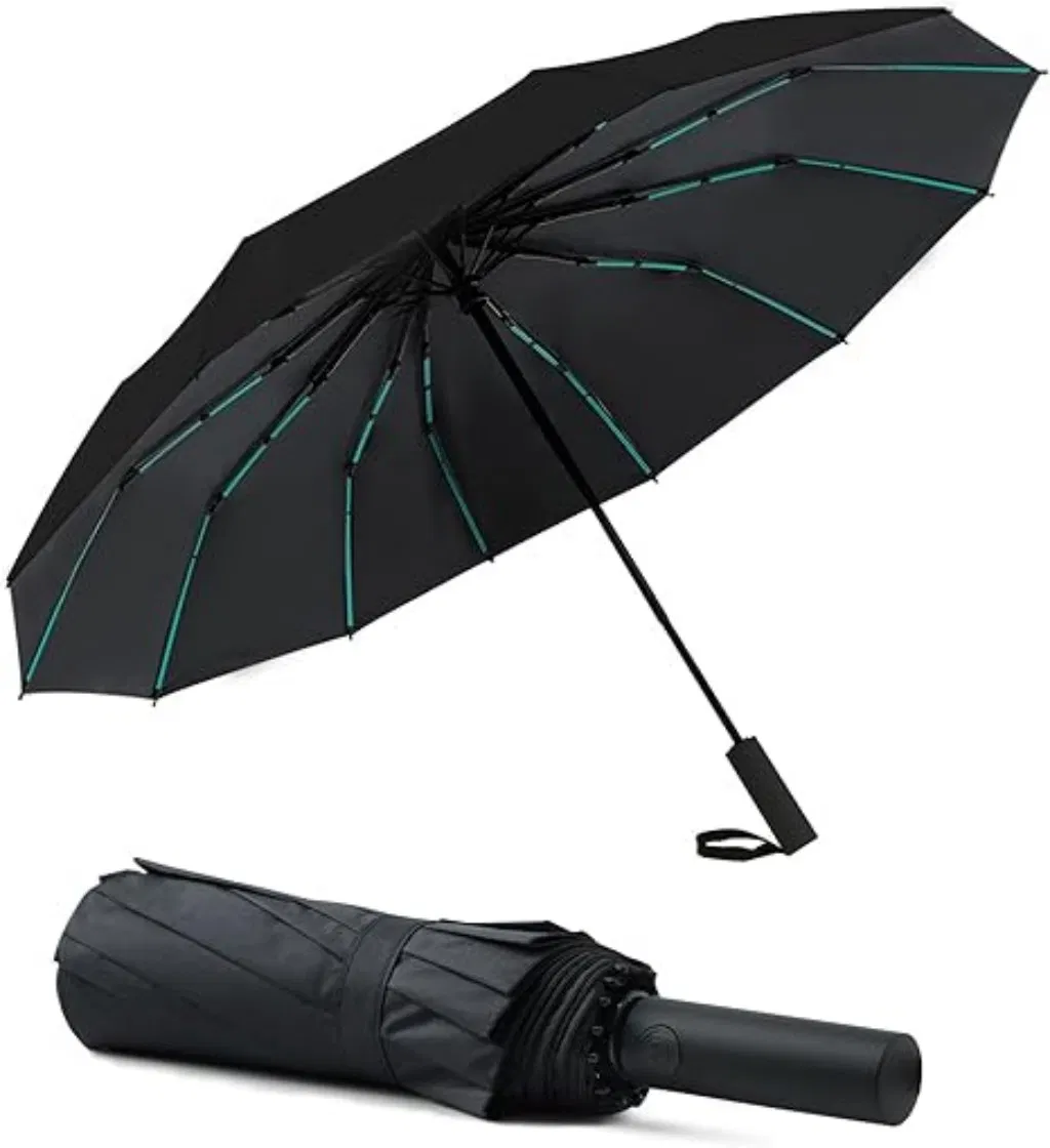 Large Double-Ribs Umbrella Automatic Folding Umbrella for Women Men, Travel, Upf 50+ UV Protection, 46-Inch, 12 Ribs