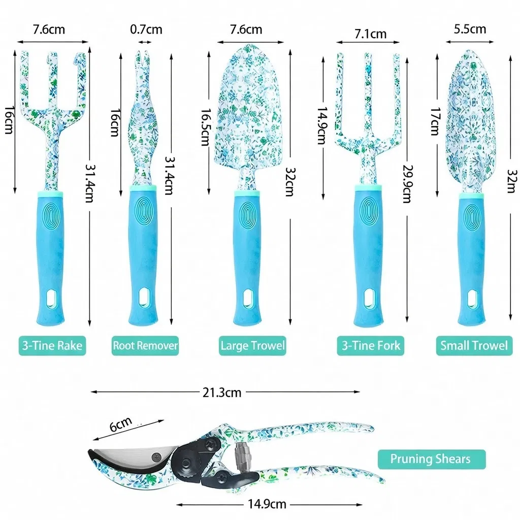 Aluminum Alloy & Stainless Steel Garden Tool Set - Printed Floral Gardening Kit