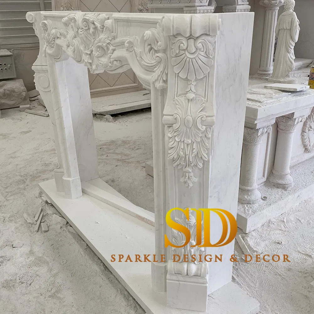 Manufacture Elegant White Marble Fireplace Shelf Stone Fireplace Surround