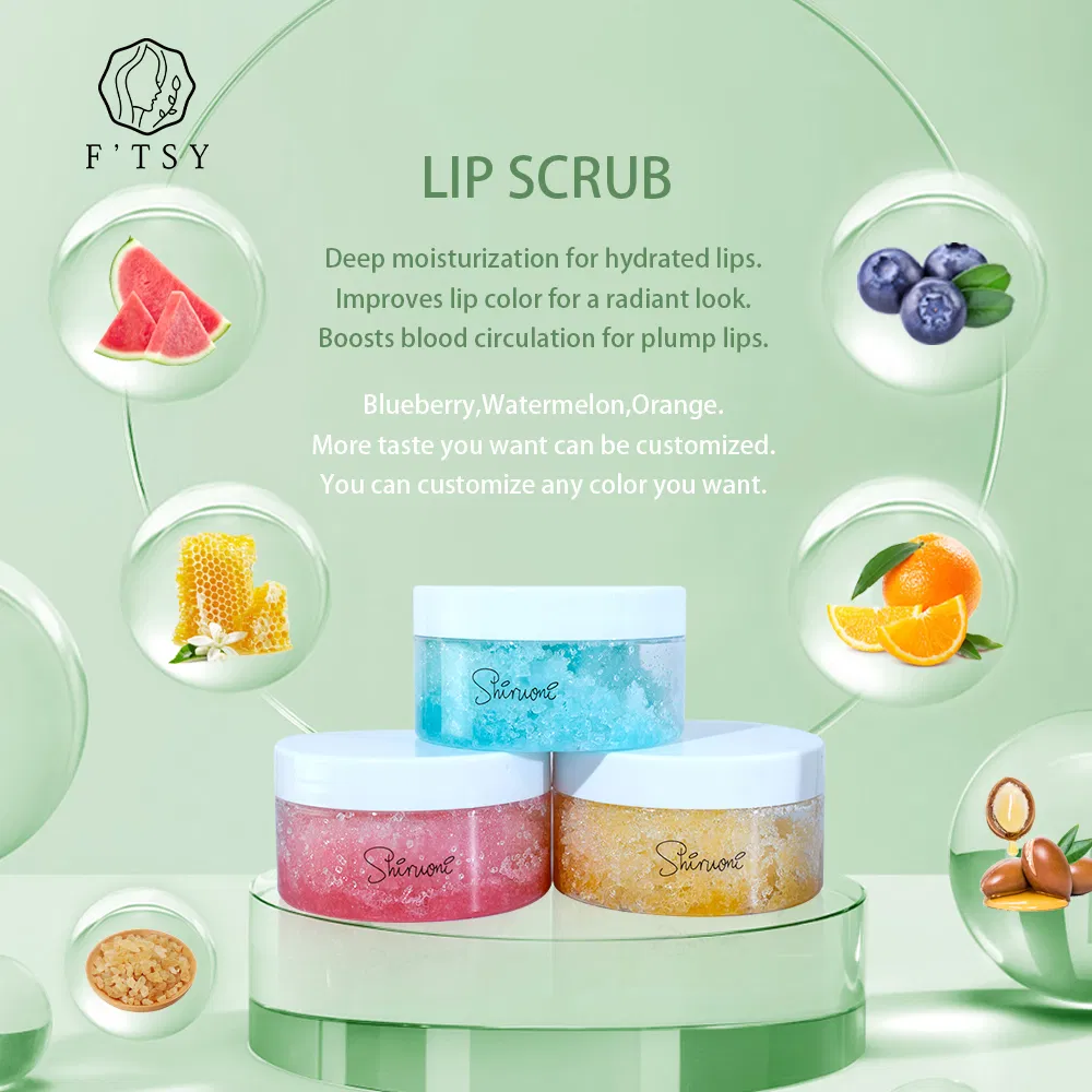 Factory Wholesale Pure Natural Exfoliating Strawberry Blueberry Sugar Gentle Cleansing Fruit Lip Scrub