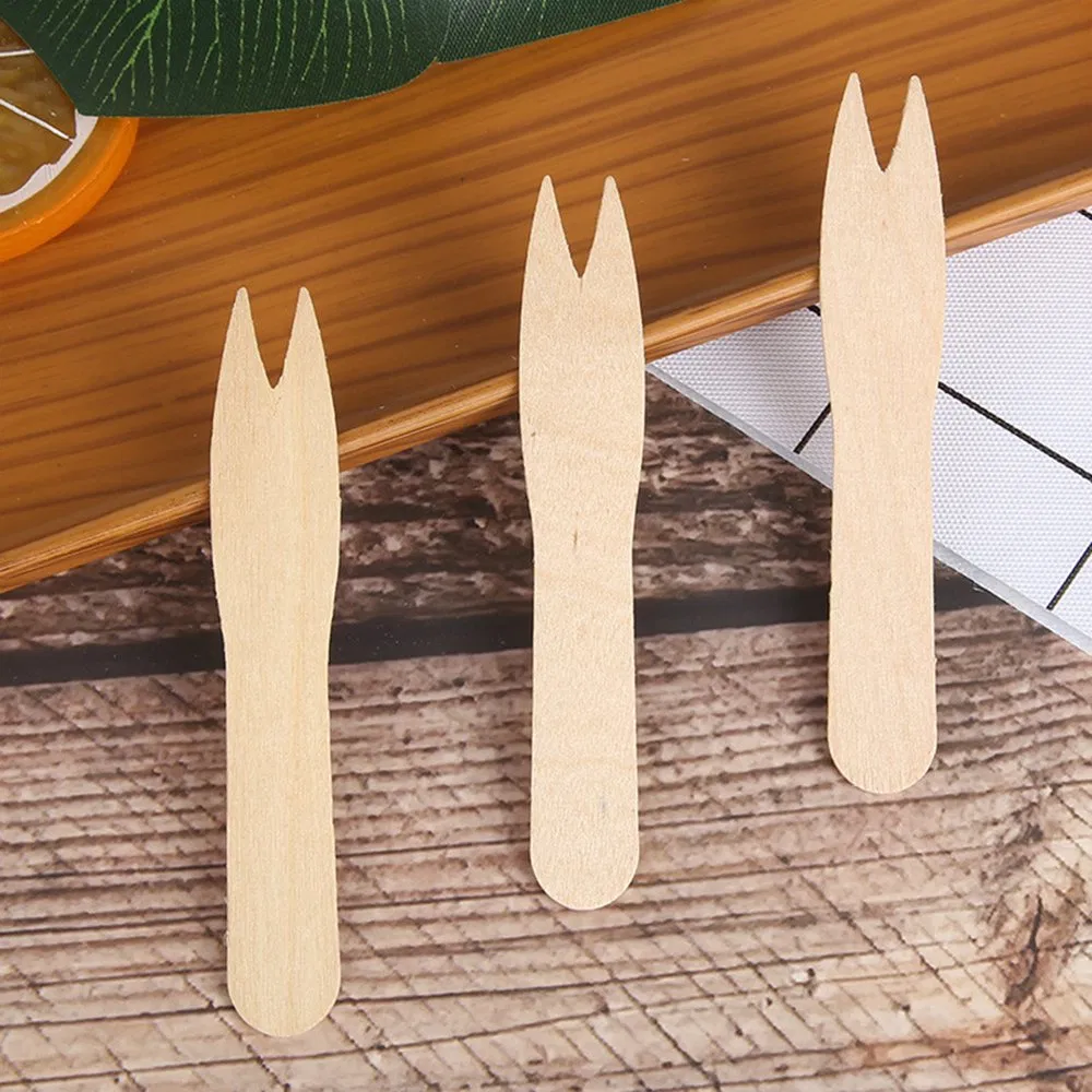 Disposable Compostable Fruit Dessert Cake 140mm Wooden Fork for Party