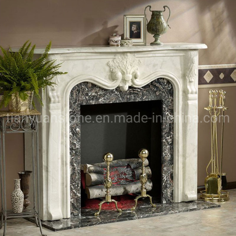 Indoor White Stone Marble Fireplace Surround