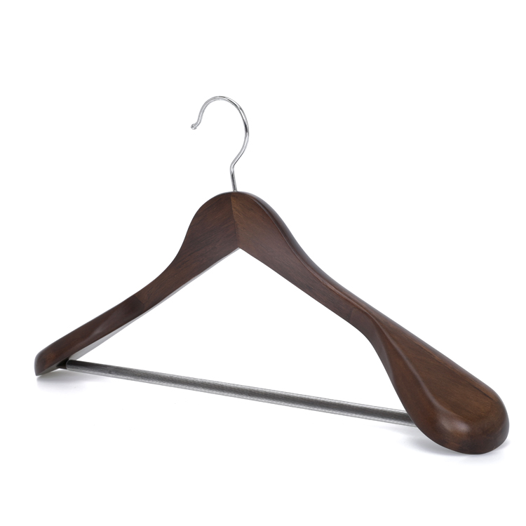 6 Pack Wide Shoulder Wooden Hangers with Non Slip Pants Bar Cherry Wood New Hot Sale Hanger