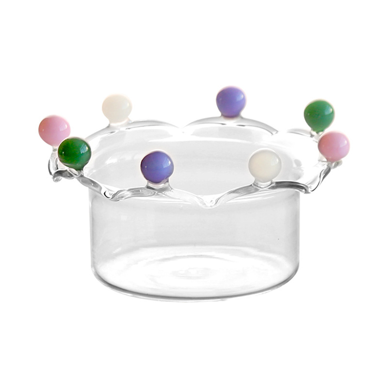 Glass Crown Bowl with Colorful Glass Beads for Decoration