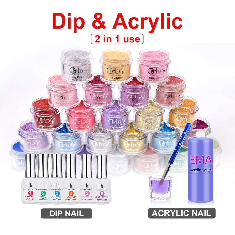 Pink Glitter Nail 2in1 Use Acrylic Dipping Powder Colors