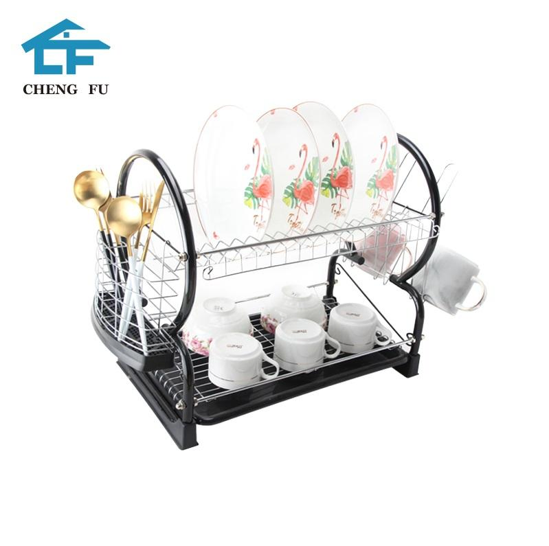 2 Tier Kitchen Dish Racks Metal Dish Drying Racks Table Storage Dish Rack