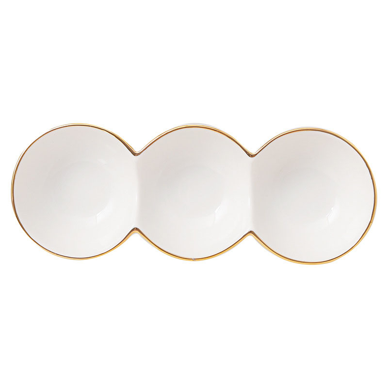 Ceramic Tableware Rectangular Three Grid Barbecue Seasoning Flavored Vinegar Dish