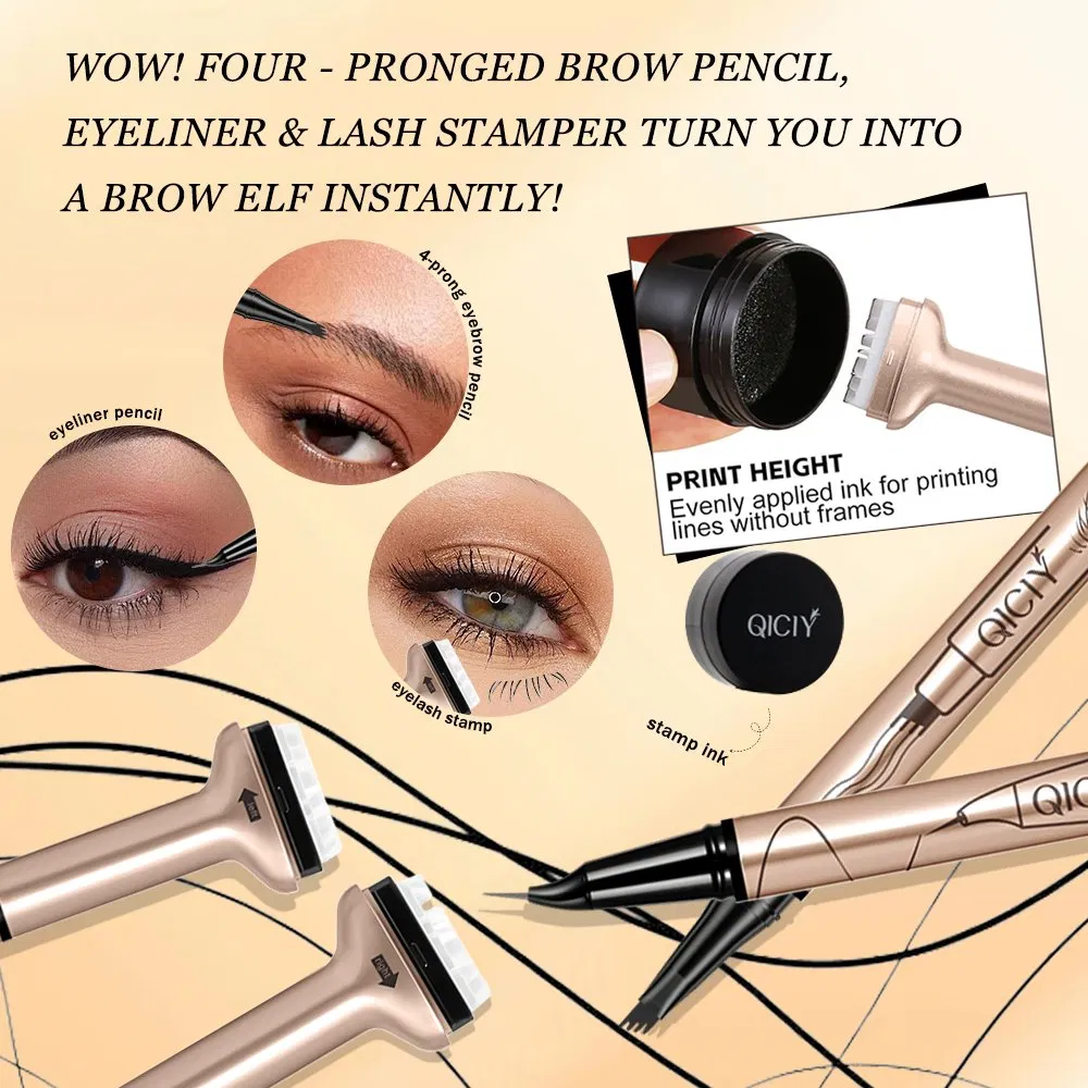 5g Eyeliner Pen+4 Fork Eyebrow Pen+Lower Eyelash Seal Makeup Set