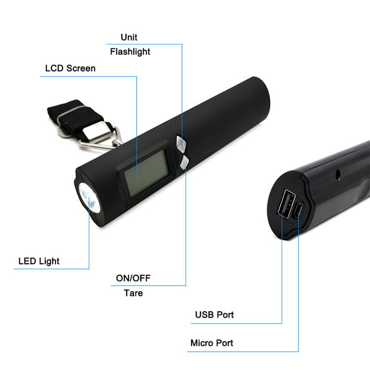 Электронные весы для багажа с фонариком и USB