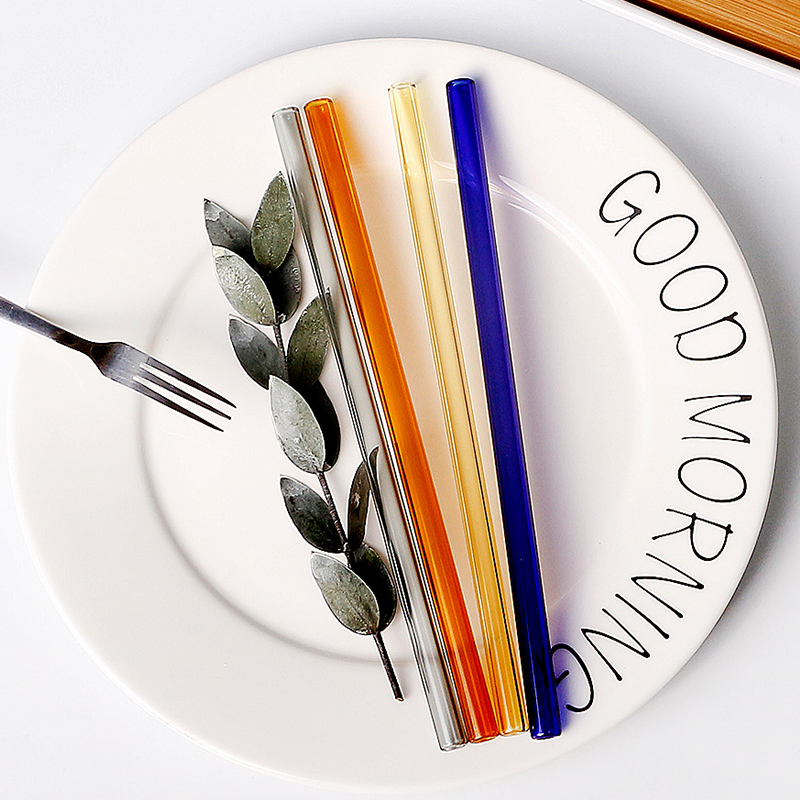 High Borosilicate Glassware Drinking Glass Straw with Brush and Logo Printed