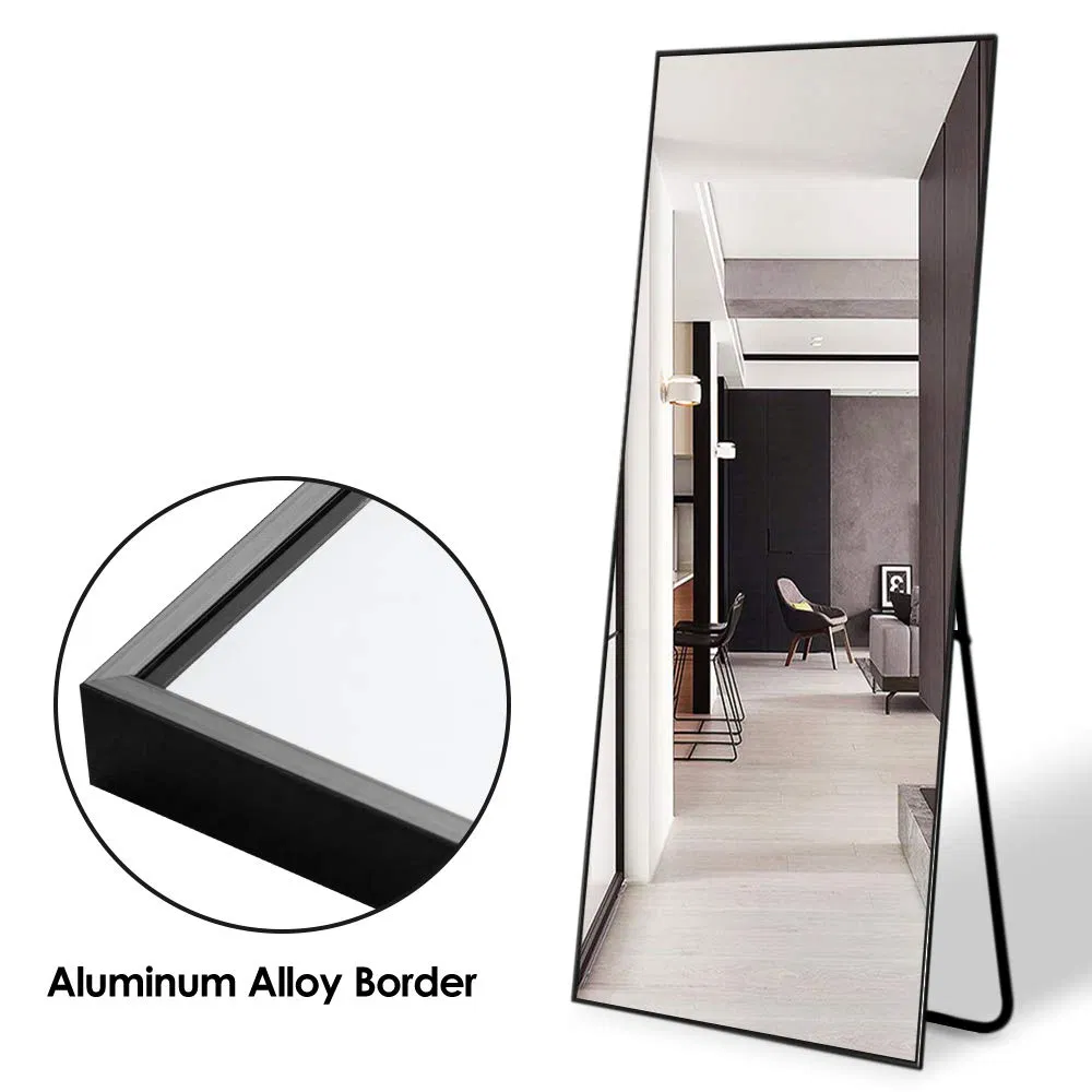 Jinghu Brand Home Decoration Furniture Black Rectangle Metal Frame Mirror Dressing Full Length Standing Floor Mirror with OEM Packaging