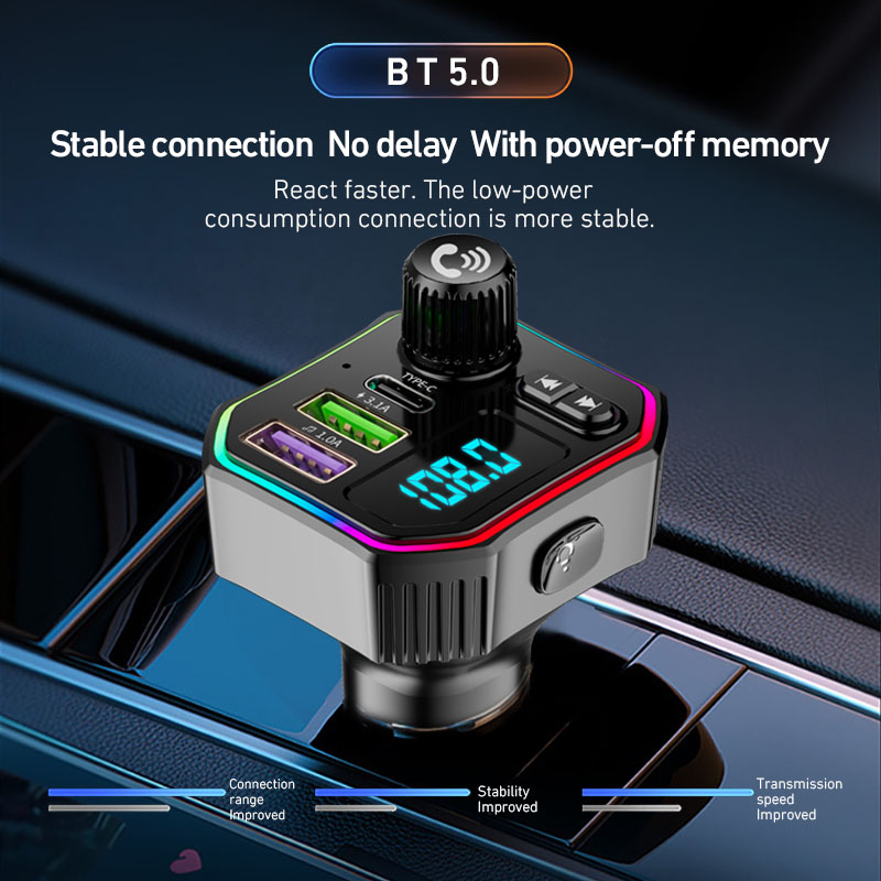 FM трансмиттер автомобильный Bluetooth 5.0 MP3 с подсветкой