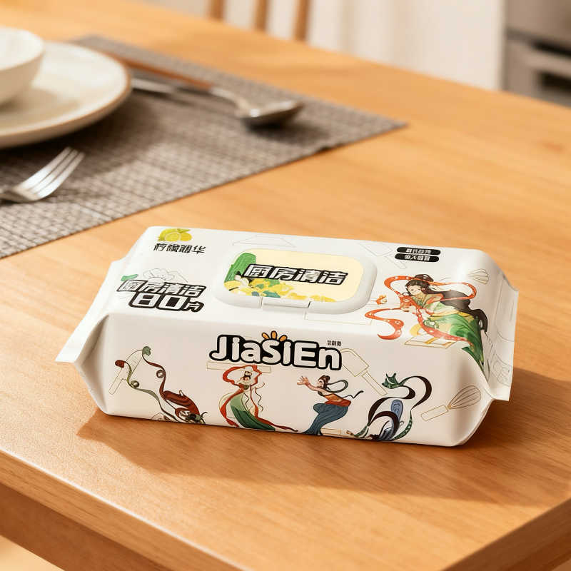 Customized 80cts Strong and Soft Household Cleanup Wet Wipes Safe Free From Alcohol RO Water Cleaning Wet Wipes for kitchen Flooring