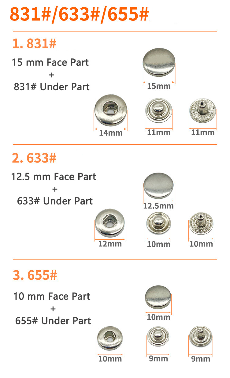 Кнопка-застежка металлическая для одежды