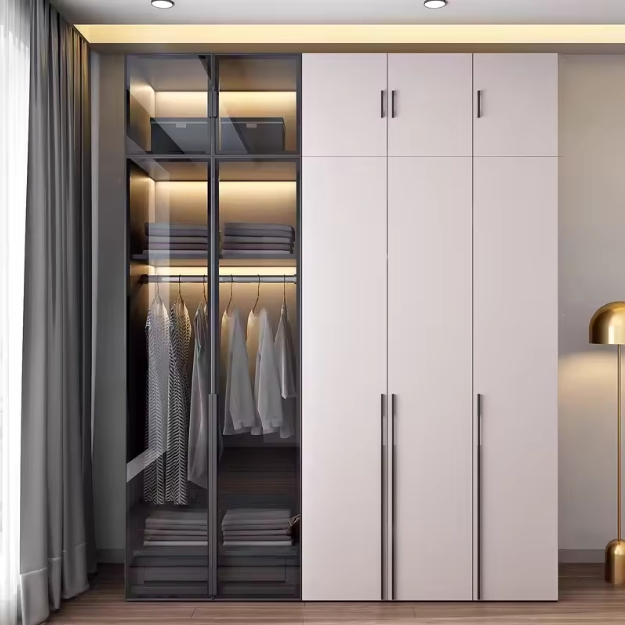 Luxury Modern Wood and Glass Closet Wardrobe with Adjustable Features Best Price