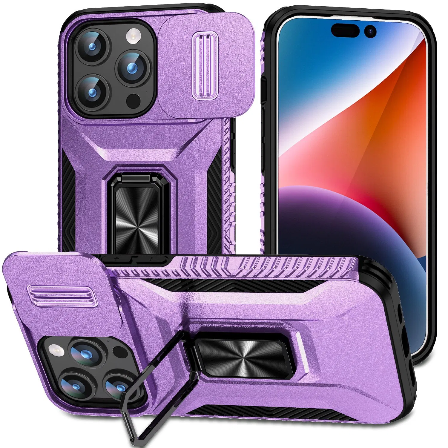 Shockproof Armor Push Window Case for Iphon 16 15 14 13 PRO Max 12 11 PRO Max Xs Max Xr X 15 Plus 13 Mini Cover with Back Holder
