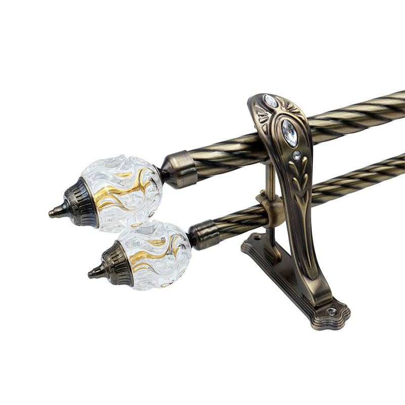 28+22mm Curtain Rod Double Rod Glass Head Roman Twist Rod