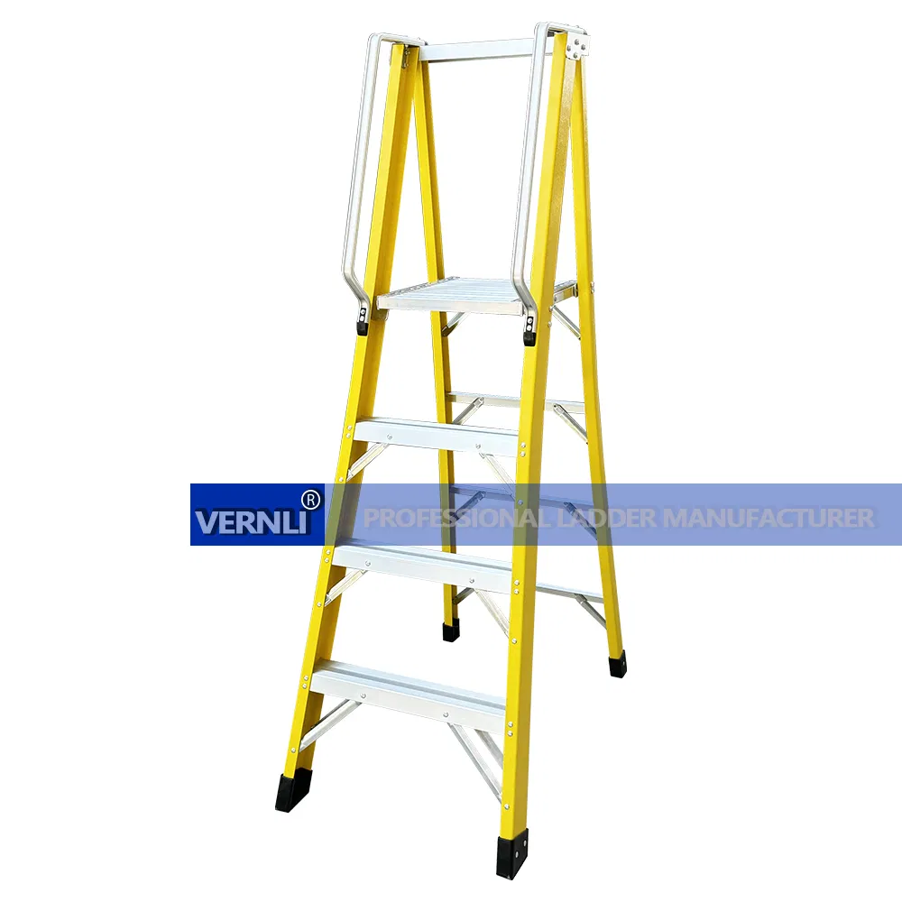 Fiberglass Rail Aluminum Step Electrician Step Foldable Ladder with Platform