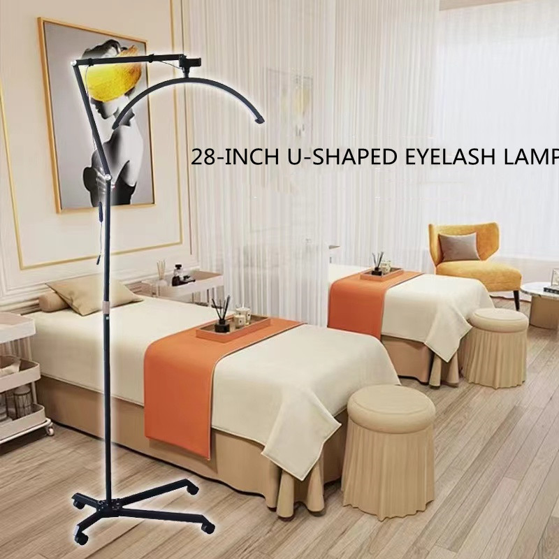 28 Inch Pulley Half-Moon Beauty Lamp, LED Floor Lamp for Lash Extension, Arch Lash Lighting for Beauty Salon