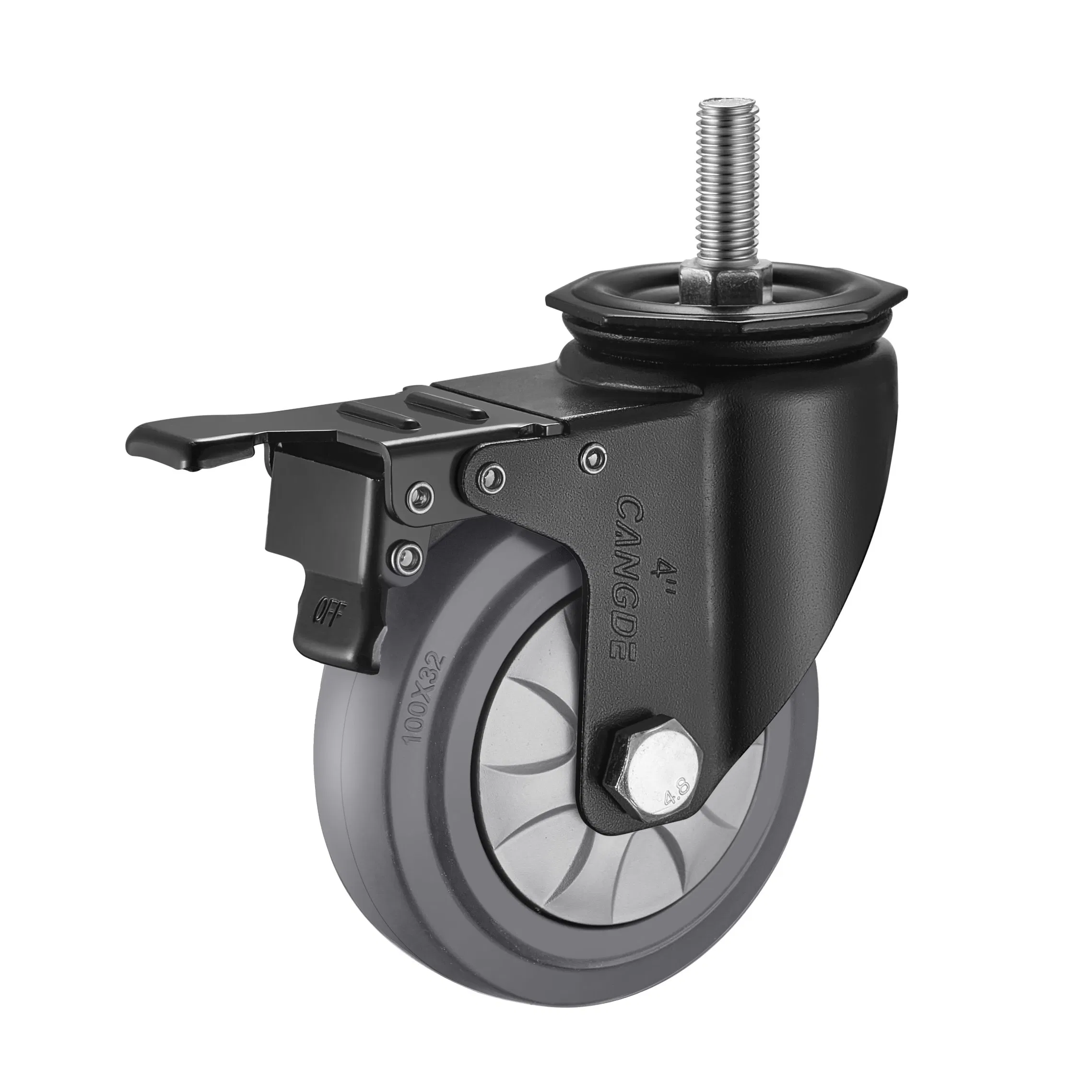 Threaded Stem Caster 75mm 100mm 125mm Grey TPR Silent Castor Laboratory Trolley Caster Wheel