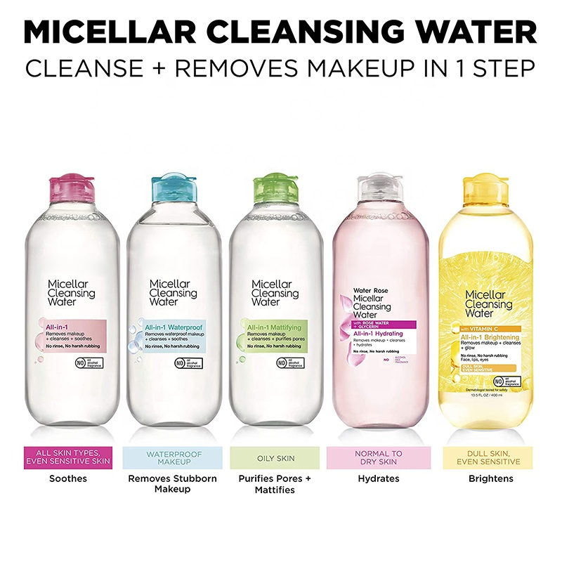 Private Label OEM Sensitive Skin Safe Makeup Remover Water Gentle Cleanse Micellar Cleansing Water