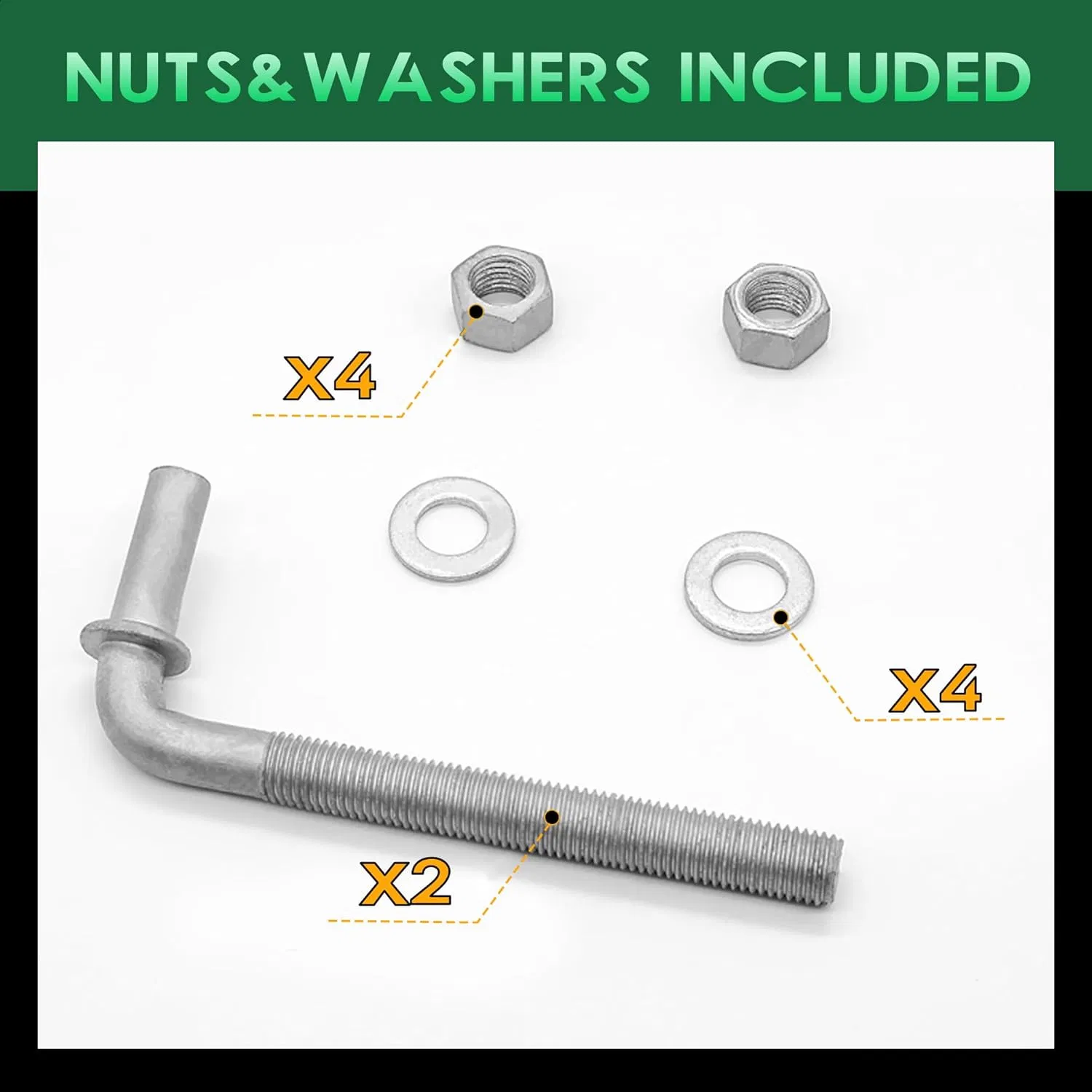 8" J-Bolt Gate Hinge, J-Bolt Chain Link Fence Gate Hinge with 5/8" Male Hinge Pin, Galvanized Steel Farm Gate Hinges, Chain Link Gate