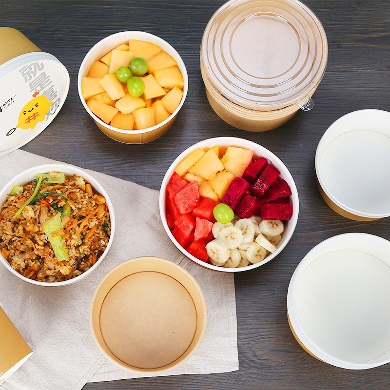 High Quality Disposable Eco-Friendly Kraft Paper Packaging Round Salad Bowl