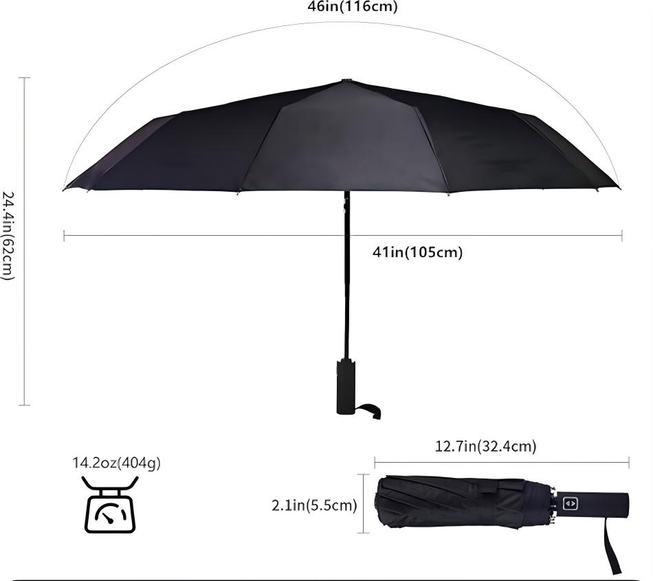 Auto Open and Close Folding Umbrella with 10 Ribs 46 Inch