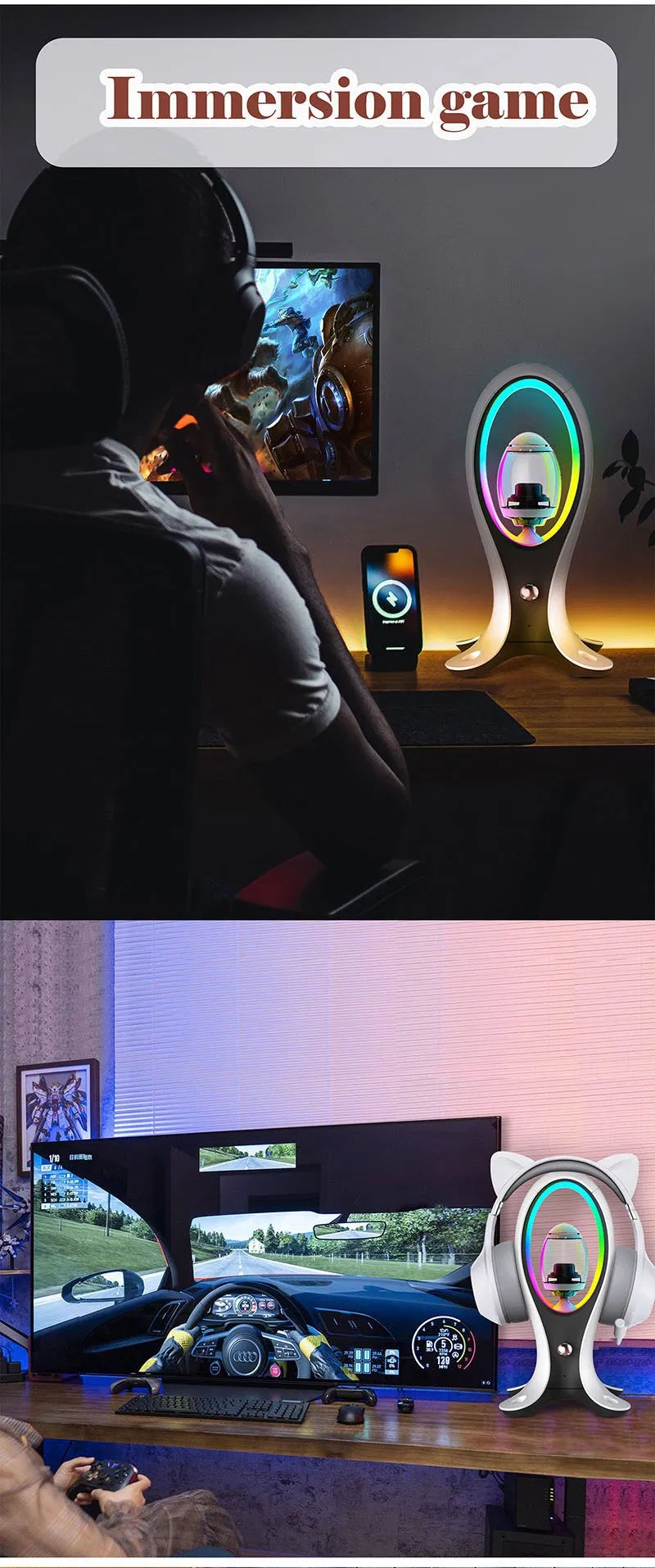 2024 New Tech Hsd-XP901ultra-5W USB Powered RGB Headset-Stand Speaker